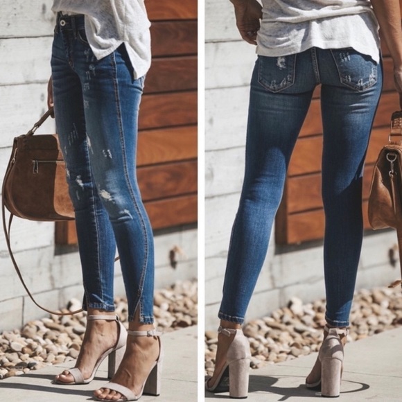 KanCan || Vented Hem Skinny Dark Medium Jeans - Picture 5 of 7